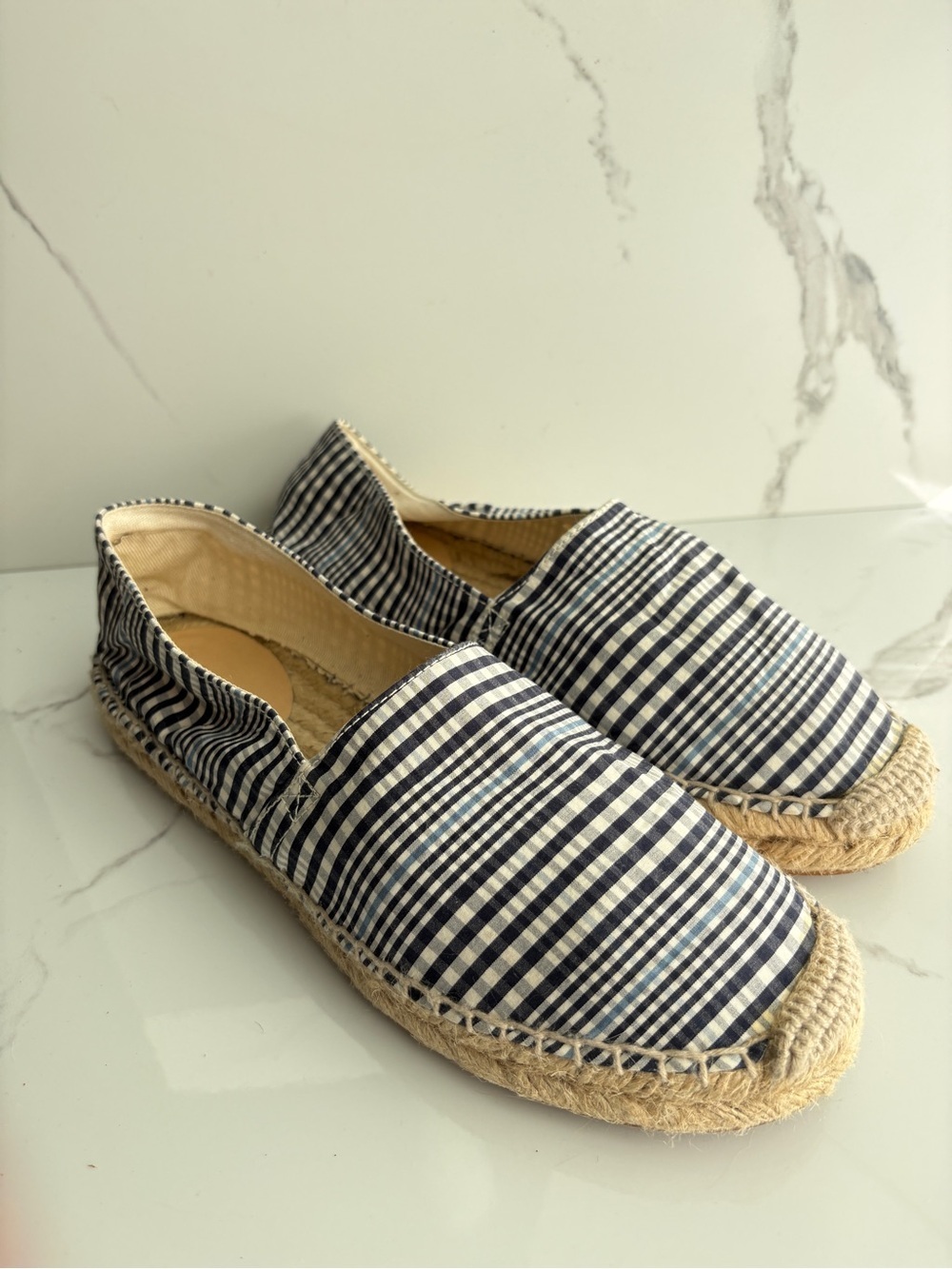J. Crew sz 7 Classic Striped Plaid Espadrilles Jute made in Spain
